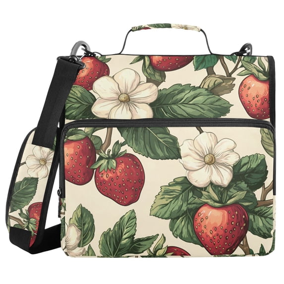 FORMRS Zipper Binder with Shoulder Strap 2-inch Ring 500 Sheet Capacity File Bag, Beige Strawberry