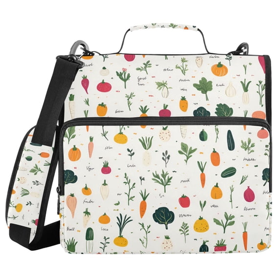 FORMRS Zipper Binder with Shoulder Strap 2-inch Ring 500 Sheet Capacity File Bag, Beige Vegetables Pattern