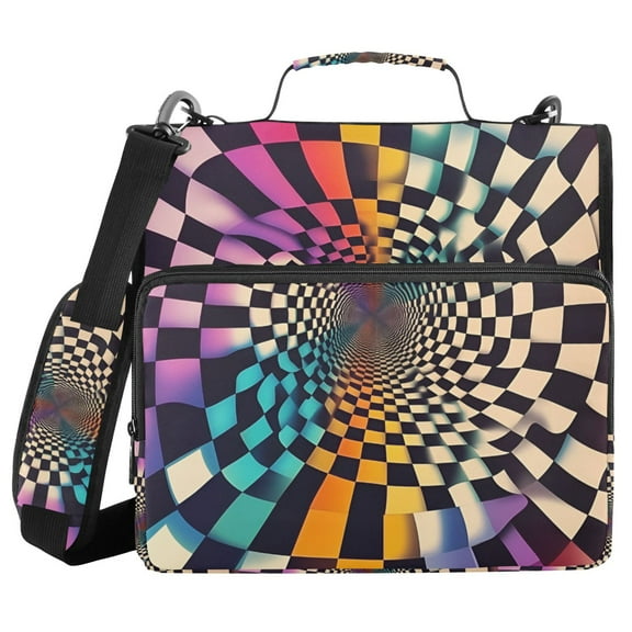 FORMRS Zipper Binder with Shoulder Strap 1.5-inch Ring 500 Sheet Capacity File Bag, Beige Wavy Plaid