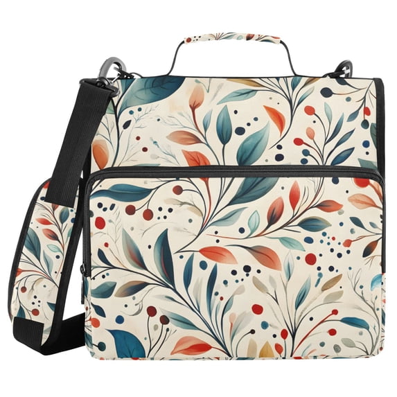 FORMRS Zipper Binder with Shoulder Strap 2-inch Ring 500 Sheet Capacity File Bag, Beige Whimsical Leaves