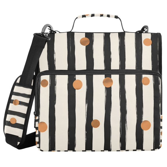 FORMRS Zipper Binder with Shoulder Strap 2-inch Ring 500 Sheet Capacity File Bag, Black Abstract Stripes