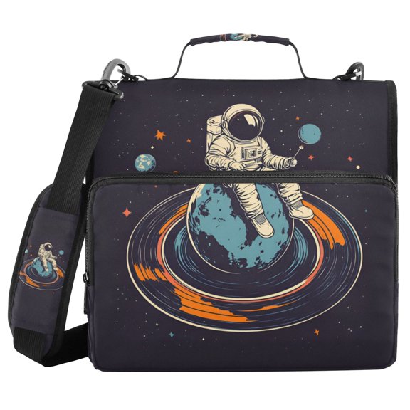 FORMRS Zipper Binder with Shoulder Strap 1.5-inch Ring 500 Sheet Capacity File Bag, Black Astronaut Record