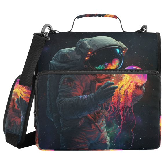 FORMRS Zipper Binder with Shoulder Strap 2-inch Ring 500 Sheet Capacity File Bag, Black Astronaut