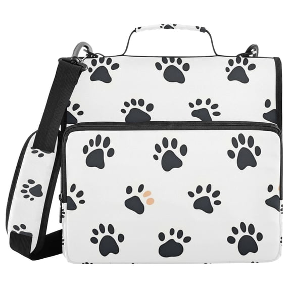FORMRS Zipper Binder with Shoulder Strap 2-inch Ring 500 Sheet Capacity File Bag, Black Cartoon Cat Paw