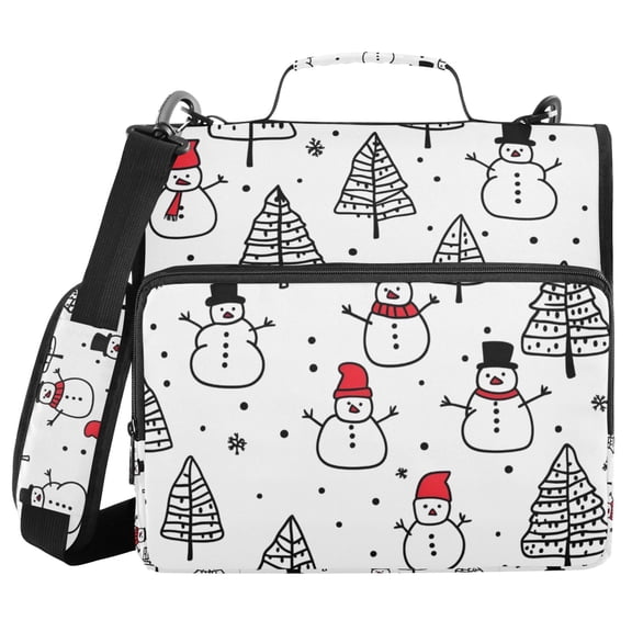 FORMRS Zipper Binder with Shoulder Strap 2-inch Ring 500 Sheet Capacity File Bag, Black Cartoon Snowmen