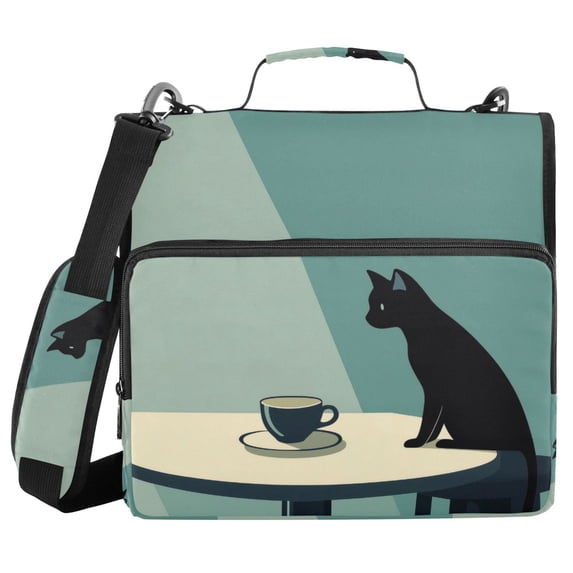 FORMRS Zipper Binder with Shoulder Strap 2-inch Ring 500 Sheet Capacity File Bag, Black Cat