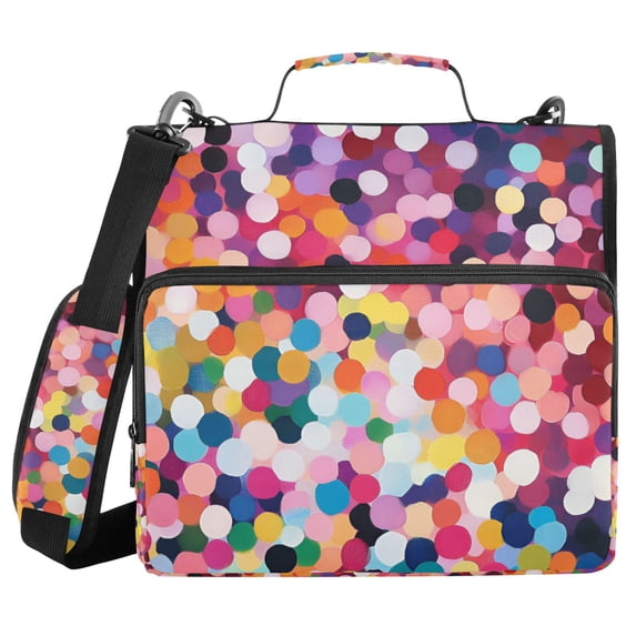 FORMRS Zipper Binder with Shoulder Strap 2-inch Ring 500 Sheet Capacity File Bag, Black Colorful Circles