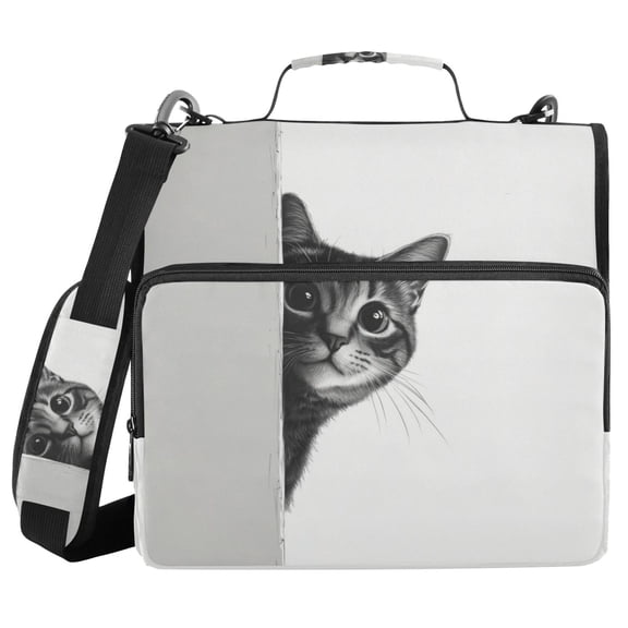FORMRS Zipper Binder with Shoulder Strap 1.5-inch Ring 500 Sheet Capacity File Bag, Black Cute Cat