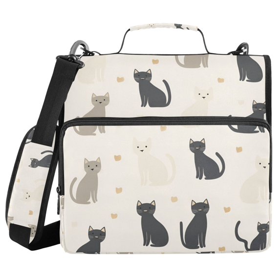 FORMRS Zipper Binder with Shoulder Strap 2-inch Ring 500 Sheet Capacity File Bag, Black Cute Cats