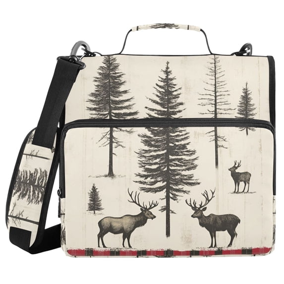 FORMRS Zipper Binder with Shoulder Strap 2-inch Ring 500 Sheet Capacity File Bag, Black Deer