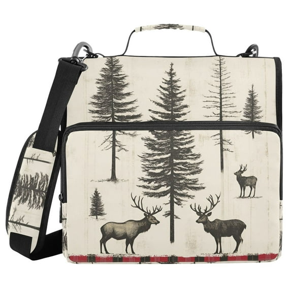 FORMRS Zipper Binder with Shoulder Strap 1.5-inch Ring 500 Sheet Capacity File Bag, Black Deer