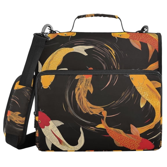 FORMRS Zipper Binder with Shoulder Strap 1.5-inch Ring 500 Sheet Capacity File Bag, Black Fish Pattern