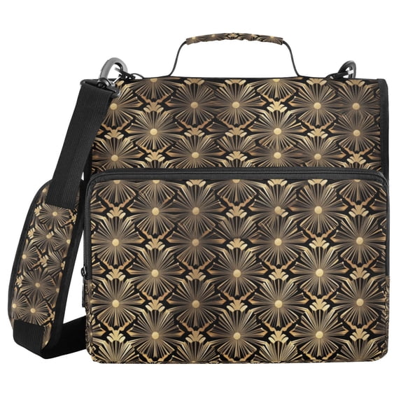 FORMRS Zipper Binder with Shoulder Strap 2-inch Ring 500 Sheet Capacity File Bag, Black Floral Pattern