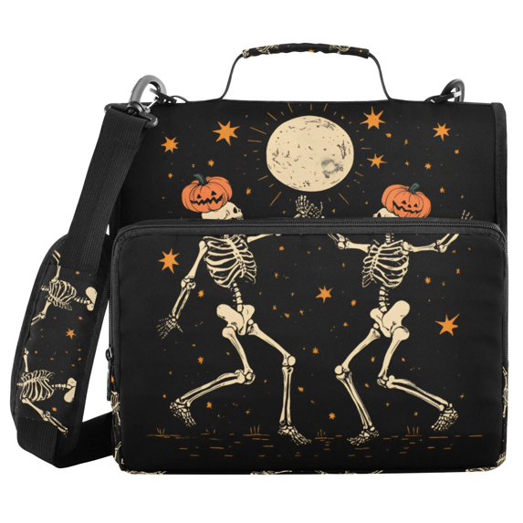 FORMRS Zipper Binder with Shoulder Strap 2-inch Ring 500 Sheet Capacity File Bag, Black Halloween Dancing