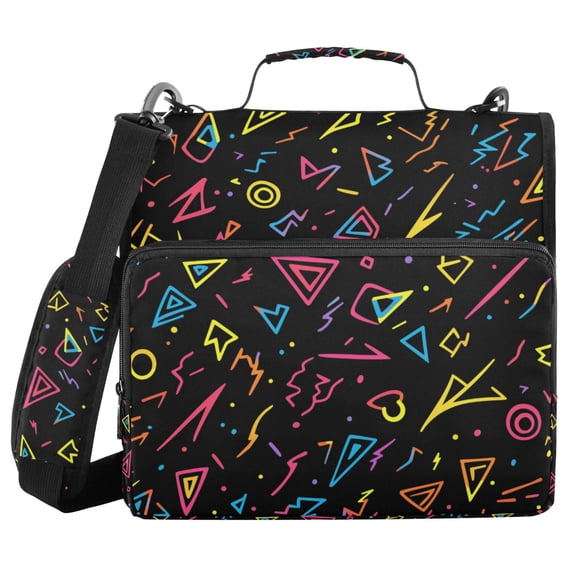 FORMRS Zipper Binder with Shoulder Strap 2-inch Ring 500 Sheet Capacity File Bag, Black Neon Lightning
