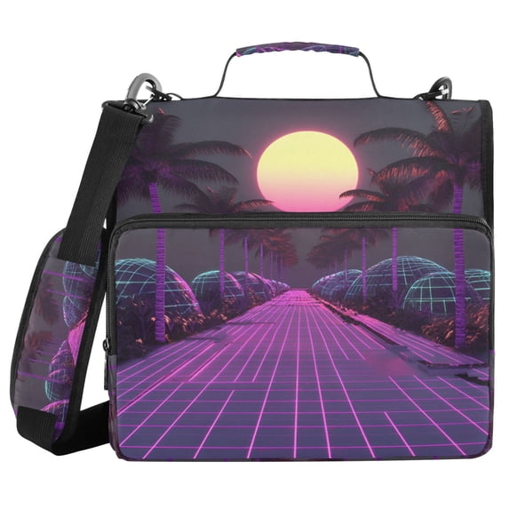 FORMRS Zipper Binder with Shoulder Strap 2-inch Ring 500 Sheet Capacity File Bag, Black Neon Road