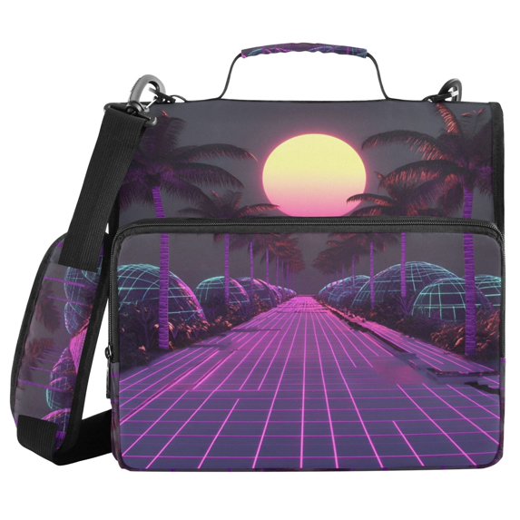 FORMRS Zipper Binder with Shoulder Strap 1.5-inch Ring 500 Sheet Capacity File Bag, Black Neon Road