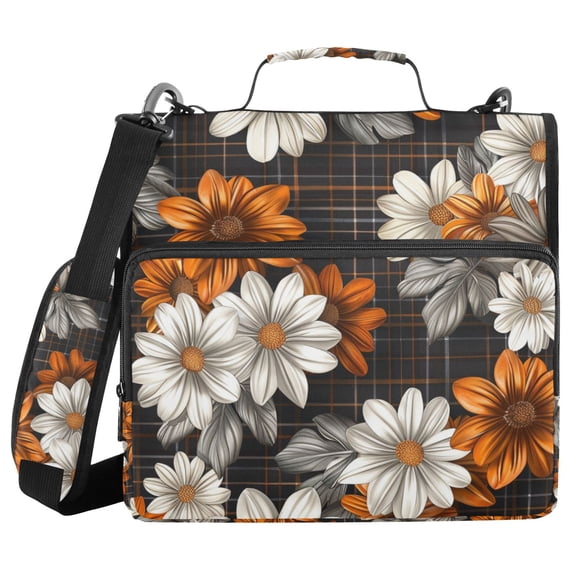 FORMRS Zipper Binder with Shoulder Strap 2-inch Ring 500 Sheet Capacity File Bag, Black Plaid Floral