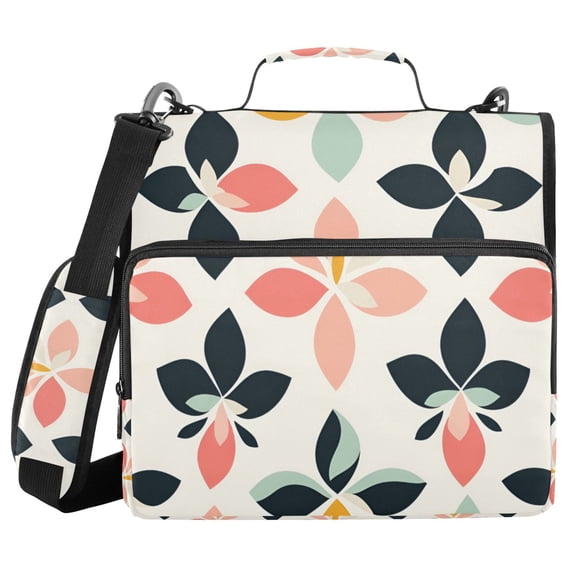 FORMRS Zipper Binder with Shoulder Strap 2-inch Ring 500 Sheet Capacity File Bag, Black Retro Flower