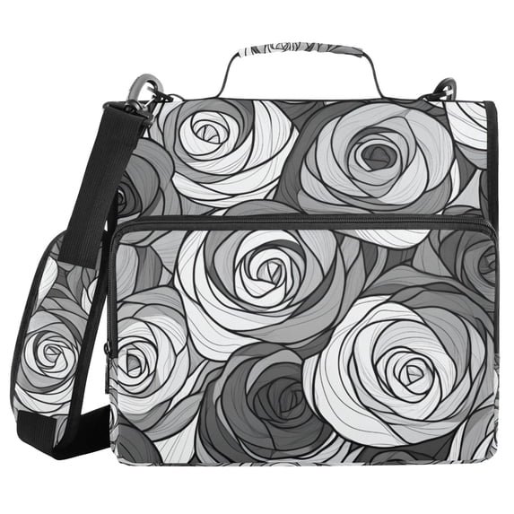 FORMRS Zipper Binder with Shoulder Strap 2-inch Ring 500 Sheet Capacity File Bag, Black Roses