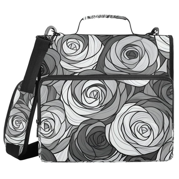 FORMRS Zipper Binder with Shoulder Strap 1.5-inch Ring 500 Sheet Capacity File Bag, Black Roses