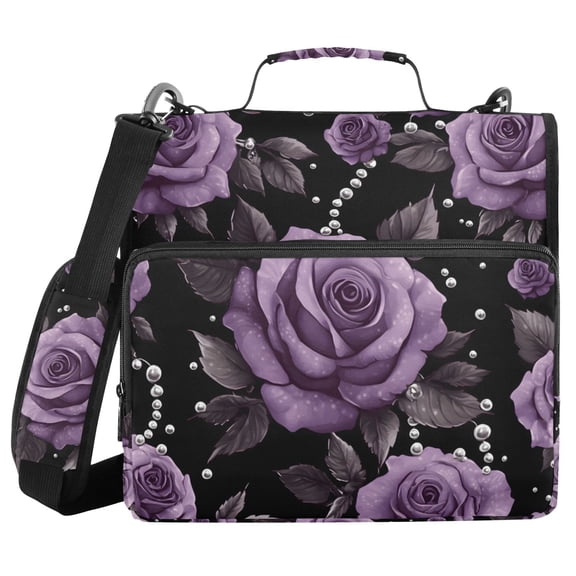 FORMRS Zipper Binder with Shoulder Strap 2-inch Ring 500 Sheet Capacity File Bag, Black Roses