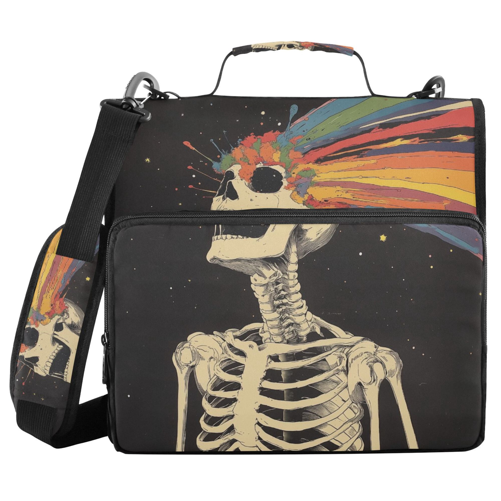 FORMRS Zipper Binder with Shoulder Strap 2-inch Ring 500 Sheet Capacity File Bag, Black Skeleton