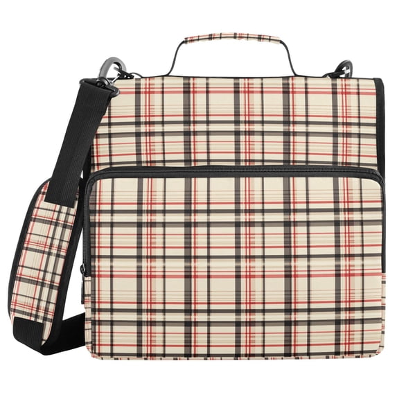 FORMRS Zipper Binder with Shoulder Strap 2-inch Ring 500 Sheet Capacity File Bag, Black Tartan