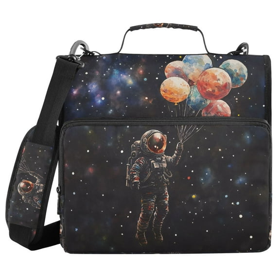 FORMRS Zipper Binder with Shoulder Strap 1.5-inch Ring 500 Sheet Capacity File Bag, Black Watercolor Space