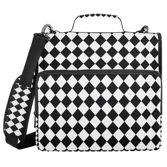 FORMRS Zipper Binder with Shoulder Strap 2-inch Ring 500 Sheet Capacity File Bag, Black and White Geometric