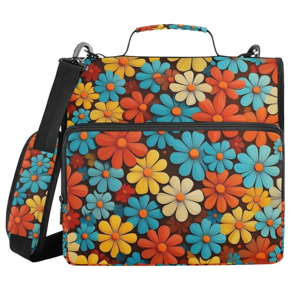 FORMRS Zipper Binder with Shoulder Strap 2-inch Ring 500 Sheet Capacity File Bag, Blooming Flowers