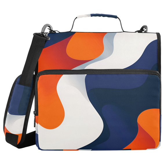 FORMRS Zipper Binder with Shoulder Strap 2-inch Ring 500 Sheet Capacity File Bag, Blue Abstract Wavy