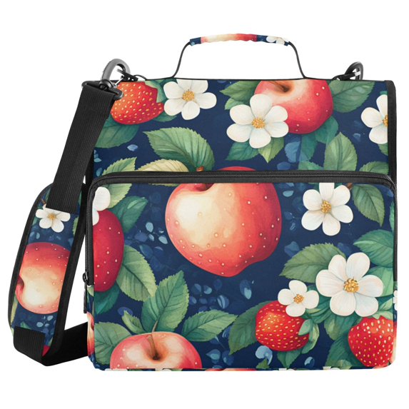 FORMRS Zipper Binder with Shoulder Strap 2-inch Ring 500 Sheet Capacity File Bag, Blue Apple Pattern