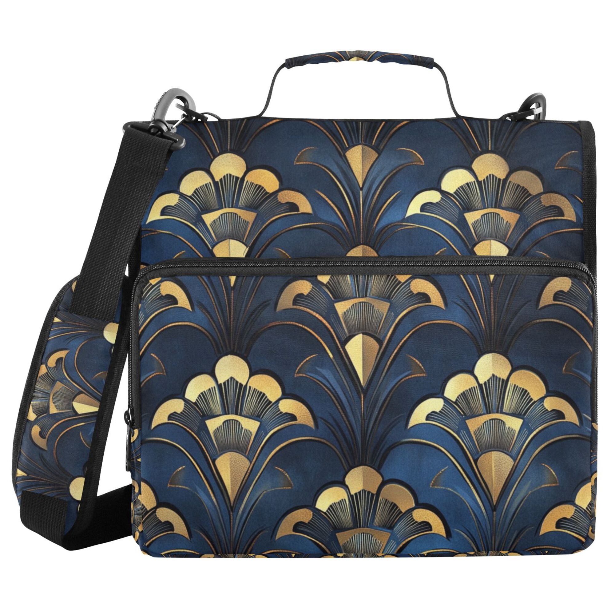 FORMRS Zipper Binder with Shoulder Strap 2-inch Ring 500 Sheet Capacity File Bag, Blue Art Pattern
