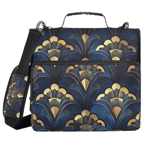 FORMRS Zipper Binder with Shoulder Strap 2-inch Ring 500 Sheet Capacity File Bag, Blue Art Pattern