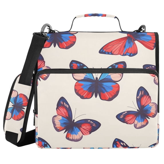 FORMRS Zipper Binder with Shoulder Strap 2-inch Ring 500 Sheet Capacity File Bag, Blue Butterflies