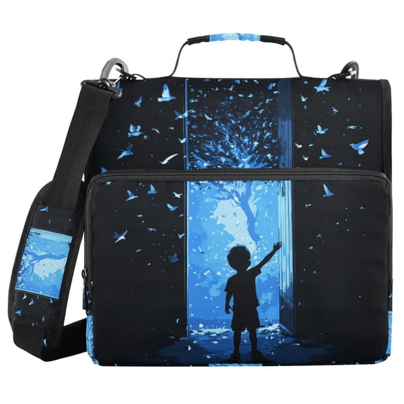 FORMRS Zipper Binder with Shoulder Strap 1.5-inch Ring 500 Sheet Capacity File Bag, Blue Butterfly