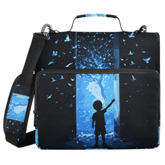 FORMRS Zipper Binder with Shoulder Strap 2-inch Ring 500 Sheet Capacity File Bag, Blue Butterfly