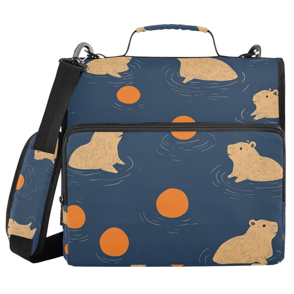 FORMRS Zipper Binder with Shoulder Strap 2-inch Ring 500 Sheet Capacity File Bag, Blue Capybaras
