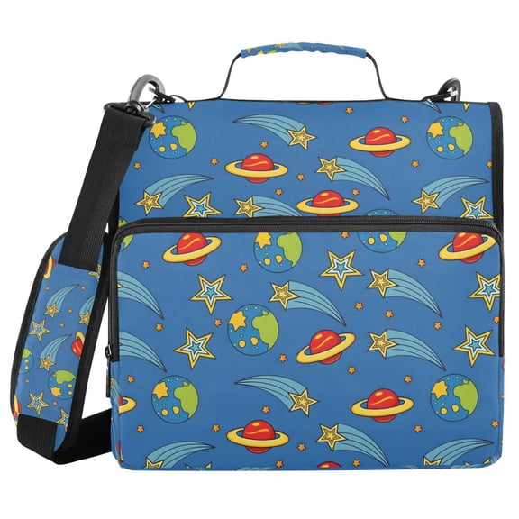 FORMRS Zipper Binder with Shoulder Strap 2-inch Ring 500 Sheet Capacity File Bag, Blue Cartoon Galaxy