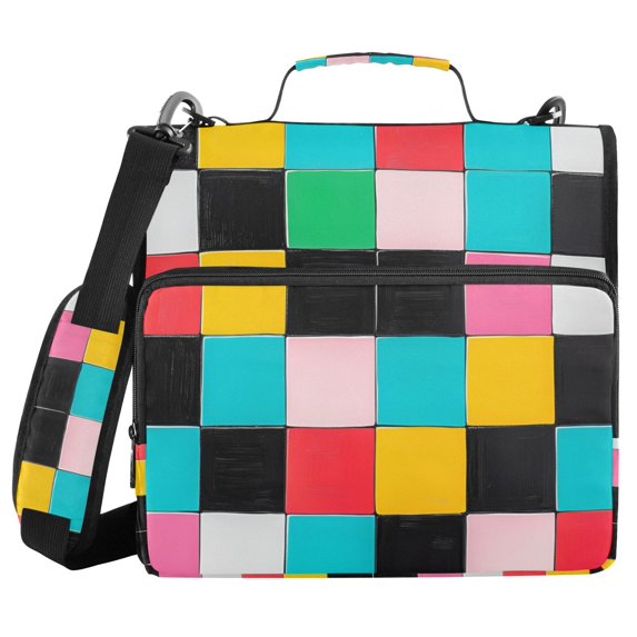 FORMRS Zipper Binder with Shoulder Strap 2-inch Ring 500 Sheet Capacity File Bag, Blue Checkered Pattern