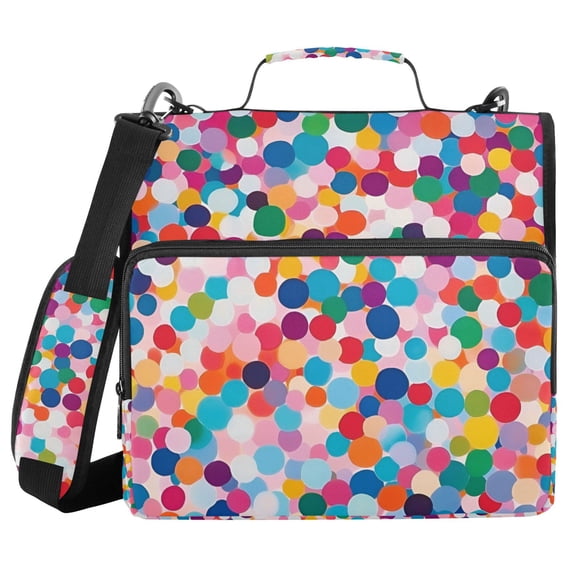 FORMRS Zipper Binder with Shoulder Strap 2-inch Ring 500 Sheet Capacity File Bag, Blue Colorful Circles