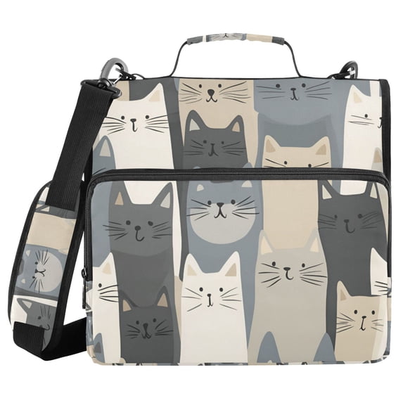 FORMRS Zipper Binder with Shoulder Strap 2-inch Ring 500 Sheet Capacity File Bag, Blue Cute Cats