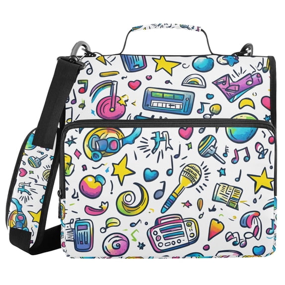 FORMRS Zipper Binder with Shoulder Strap 2-inch Ring 500 Sheet Capacity File Bag, Blue Doodle Pattern