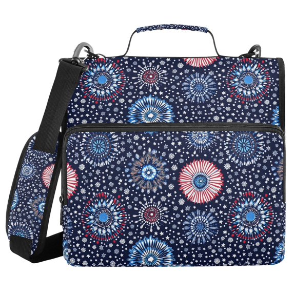 FORMRS Zipper Binder with Shoulder Strap 2-inch Ring 500 Sheet Capacity File Bag, Blue Fireworks Pattern