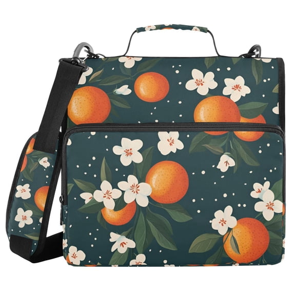 FORMRS Zipper Binder with Shoulder Strap 2-inch Ring 500 Sheet Capacity File Bag, Blue Floral Oranges