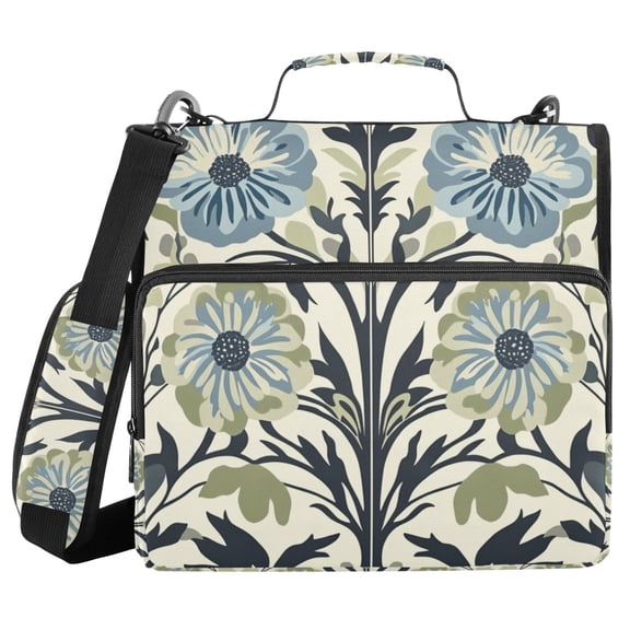 FORMRS Zipper Binder with Shoulder Strap 1.5-inch Ring 500 Sheet Capacity File Bag, Blue Floral Pattern