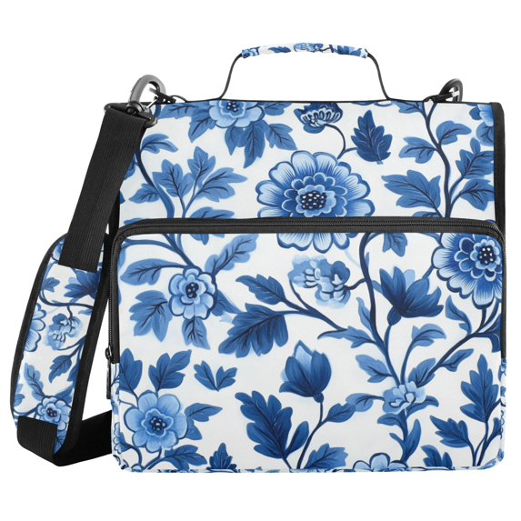 FORMRS Zipper Binder with Shoulder Strap 2-inch Ring 500 Sheet Capacity File Bag, Blue Floral Pattern