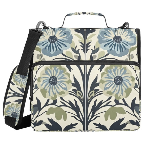FORMRS Zipper Binder with Shoulder Strap 2-inch Ring 500 Sheet Capacity File Bag, Blue Floral Pattern