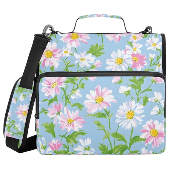 FORMRS Zipper Binder with Shoulder Strap 2-inch Ring 500 Sheet Capacity File Bag, Blue Floral